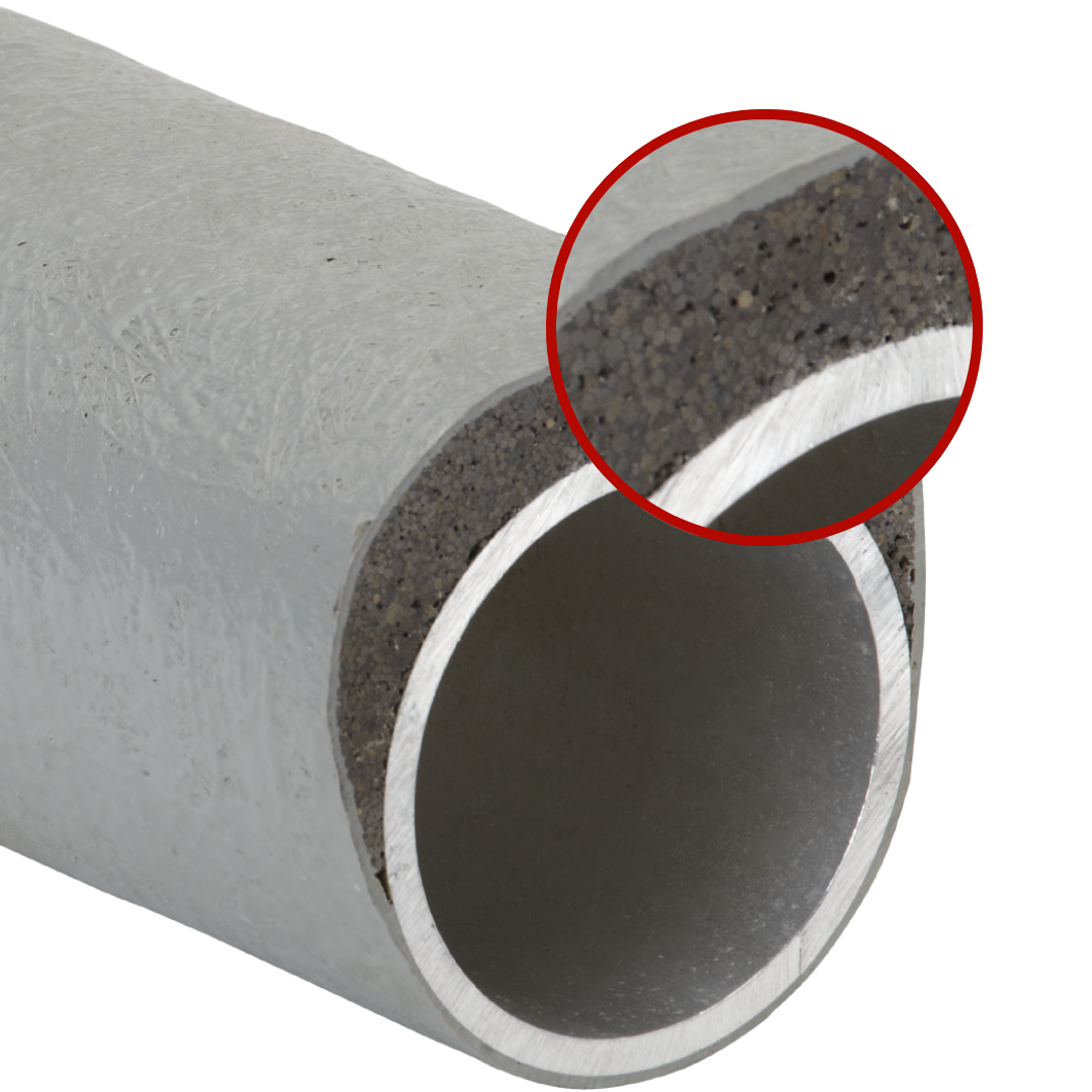 Ceramic coated elbow showing alumina bead matrix with fiberglass wrap