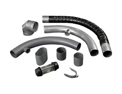 Collection of carrier pneumatic tubing, bends, and fittings