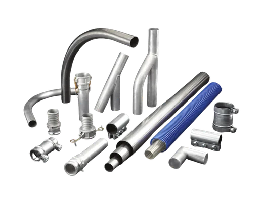 Collection of pneumatic conveying tubing, bends, fittings, and couplings